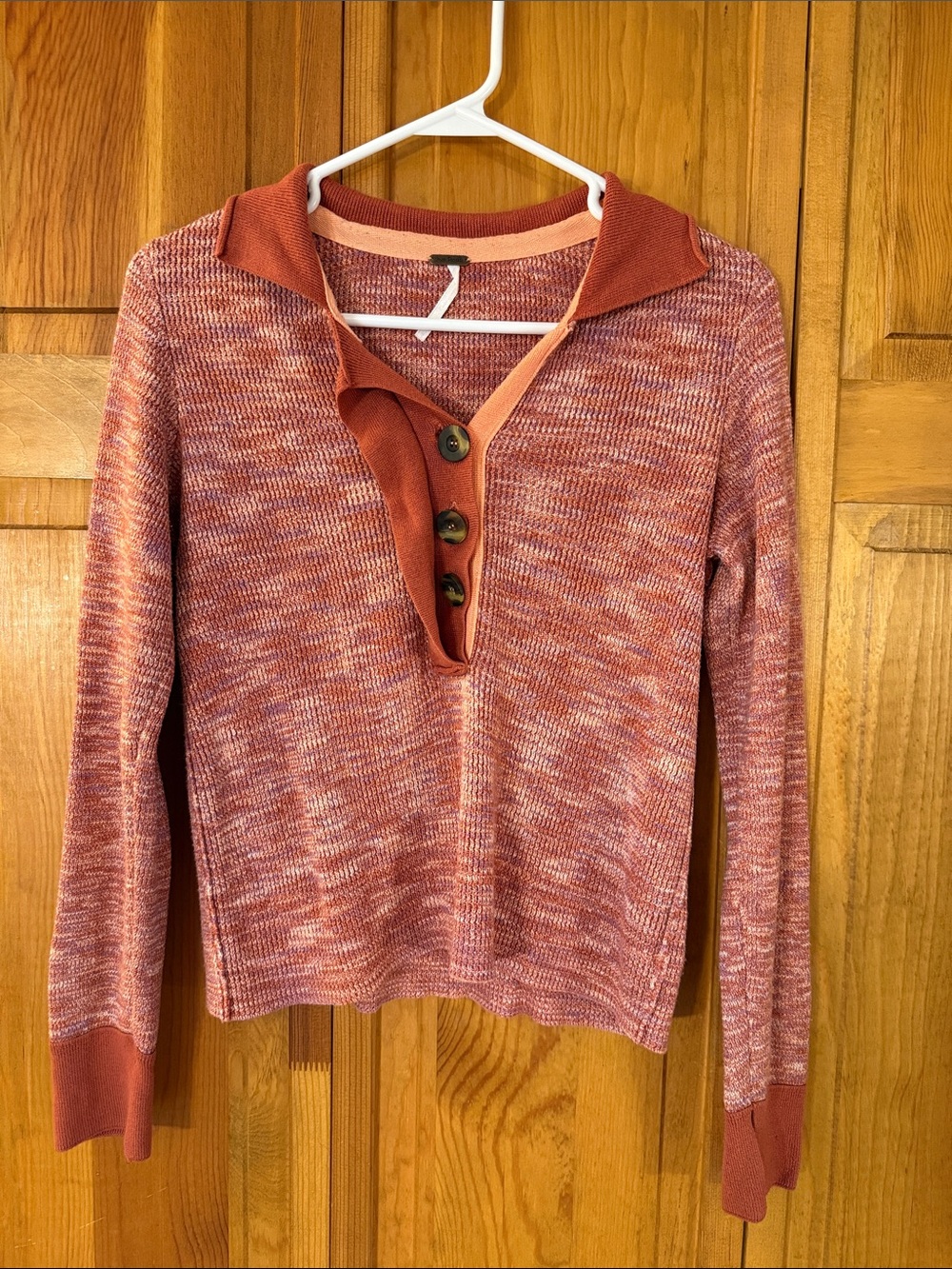 Free People Rust Marled Button-Front Collared Knit Sweater